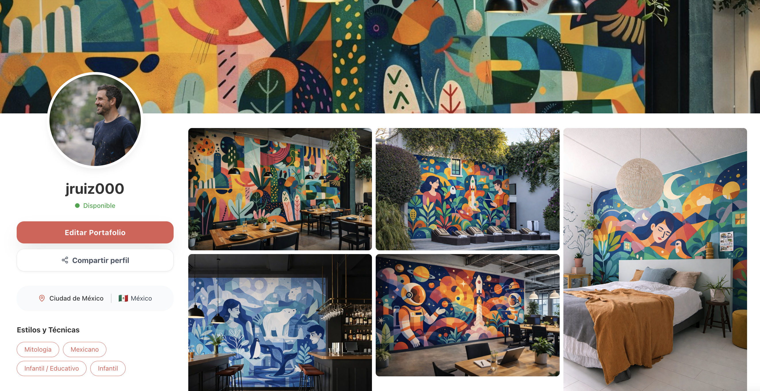 Perfil de muralista indexado en Google con datos SEO optimizados