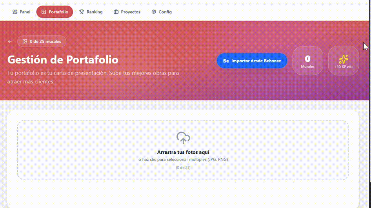 Importacion de portafolio desde Behance en tres clics