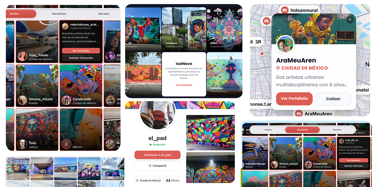 Botones de contratacion directa integrados al perfil publico del muralista
