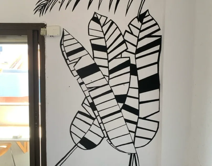 Palm and Banana leaf Mural Black and White