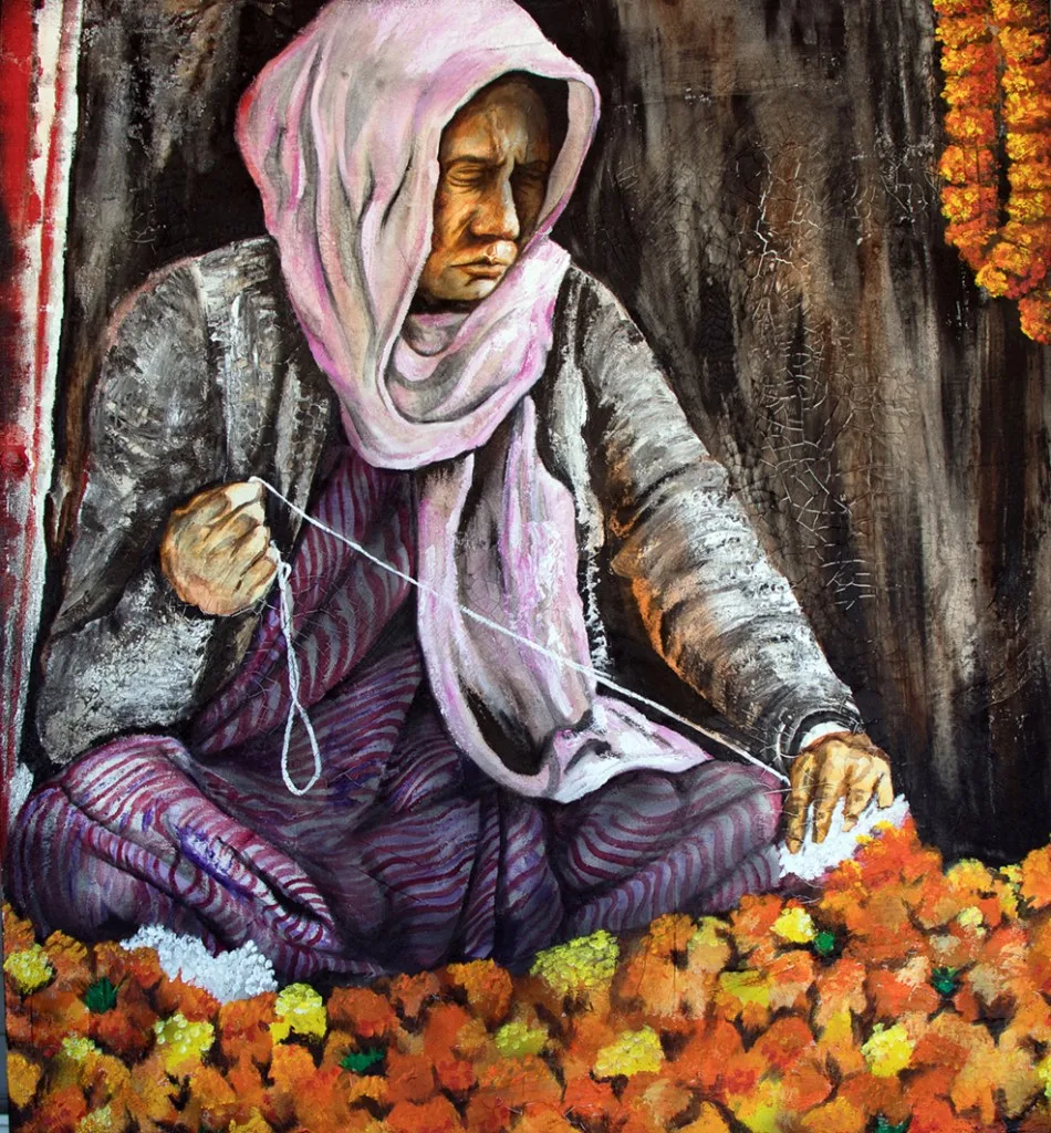 Woman Stringing a Genda