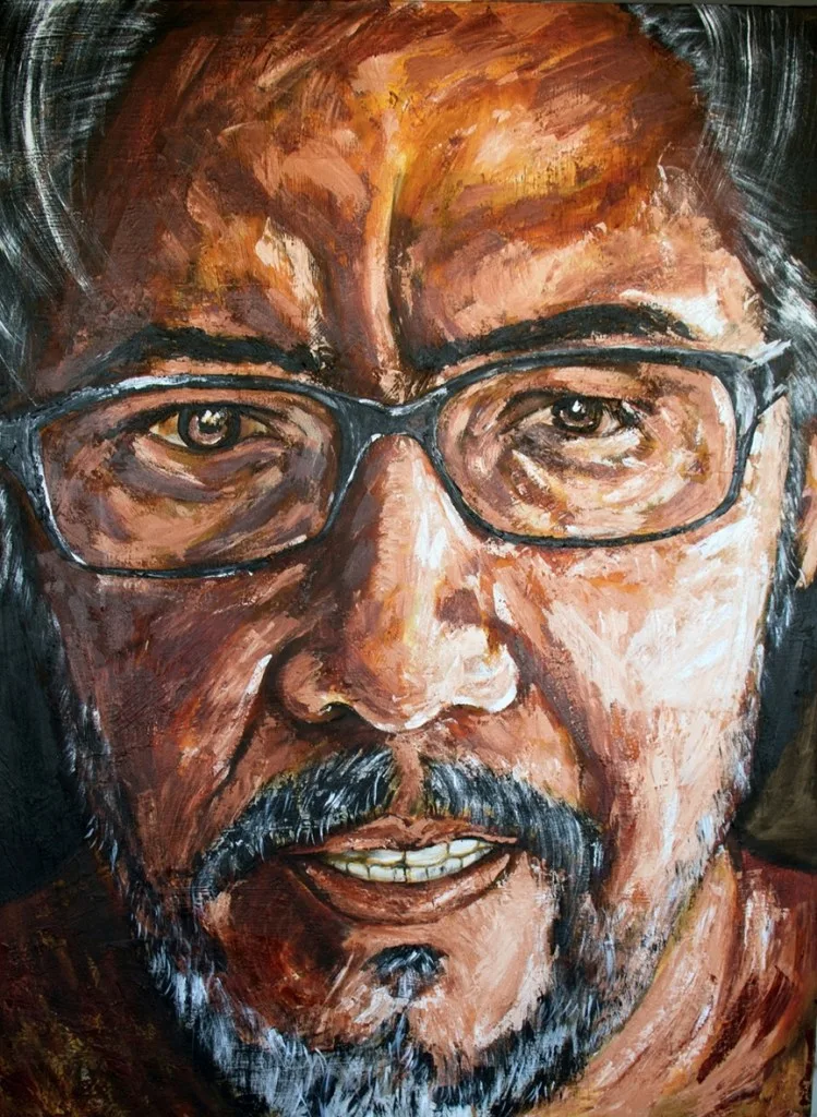 Expressive portrait using bold color contrasts to explore id